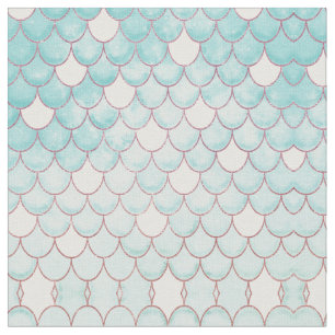 Cute Teal Pink Glitter Watercolor Mermaid Scales Fabric