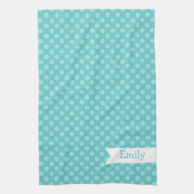 Cute Teal Polka Dots Kitchen Towel (Vertical)