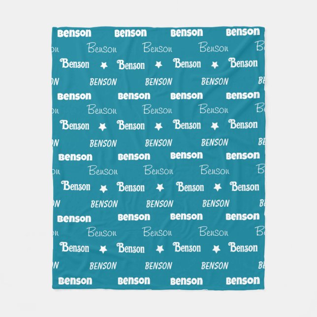 Cute teal repeating name personalised fleece blanket (Front)