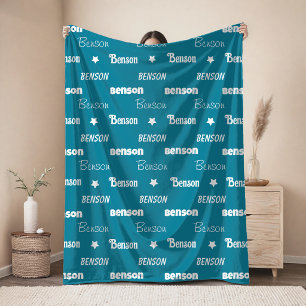 Cute teal repeating name personalised fleece blanket