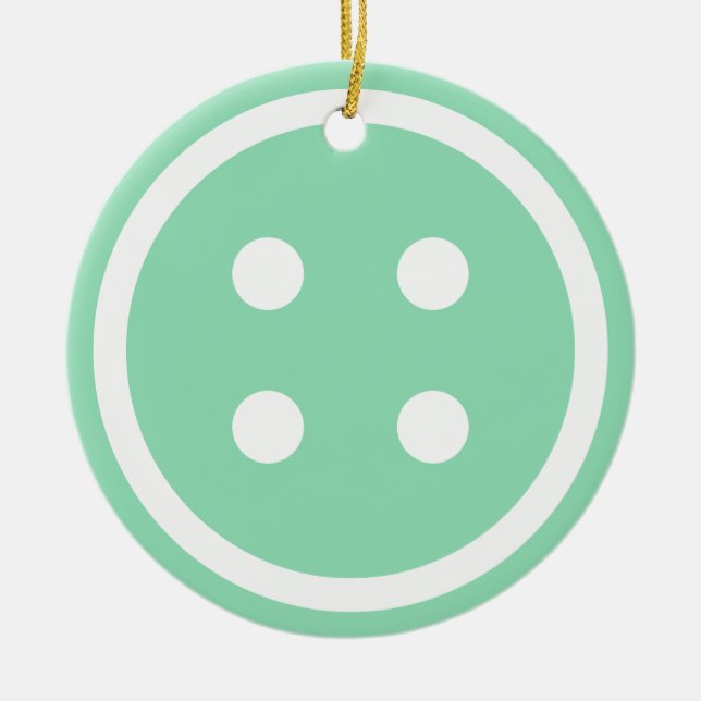 Cute Teal Sewing Button Ceramic Tree Decoration (Front)