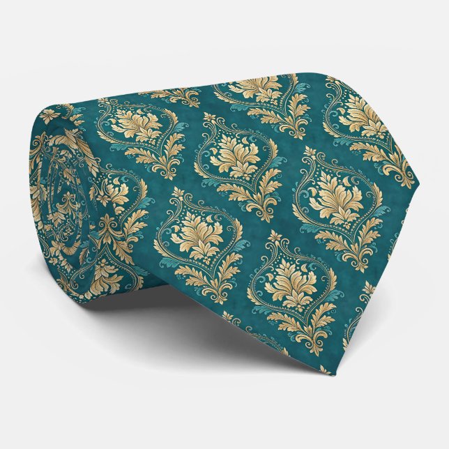 Cute teal wedding pattern  tie (Rolled)