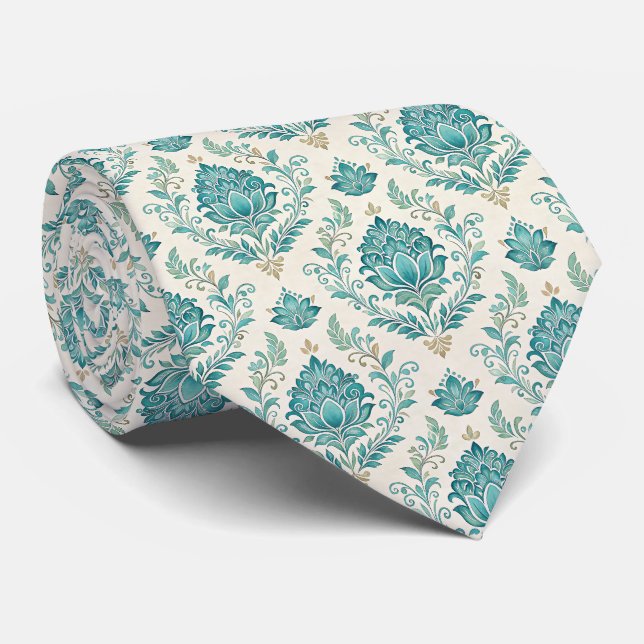 Cute teal wedding pattern  tie (Rolled)