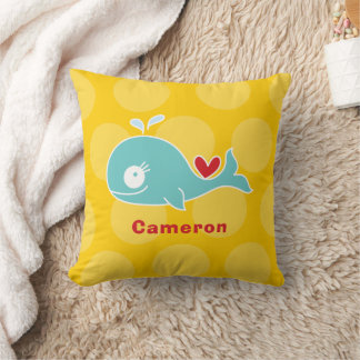 Cute Teal Whale Fun Dots Love Heart Baby Girl Kids Cushion