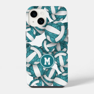 Cute teal white team colours patterned volleyballs iPhone 14 case