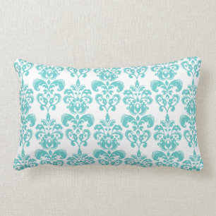 Cute Teal White Vintage Damask Pattern 2 Lumbar Cushion
