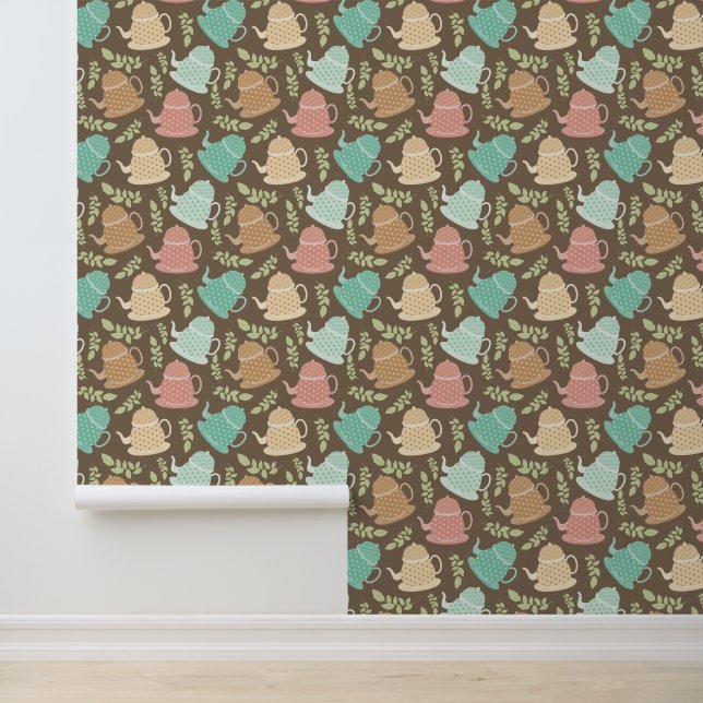 Cute teapot tiled pattern wallpaper (Application)