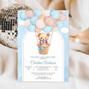 Cute Teddy Balloon Baby Shower Invitation