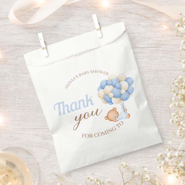 Cute Teddy Balloons Baby Boy Shower Thank You  Favour Bags (Clipped)