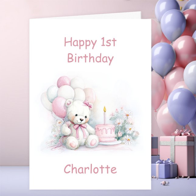 Cute Teddy Bear 1st Birthday Card (Creator Uploaded)