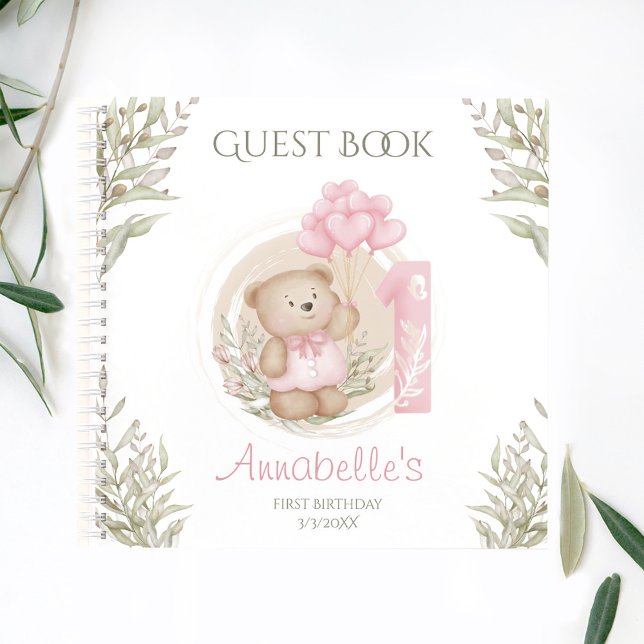 Cute Teddy Bear 1st Birthday Pink Guest Book (Cute Teddy Bear 1st Birthday Pink Guest Book)