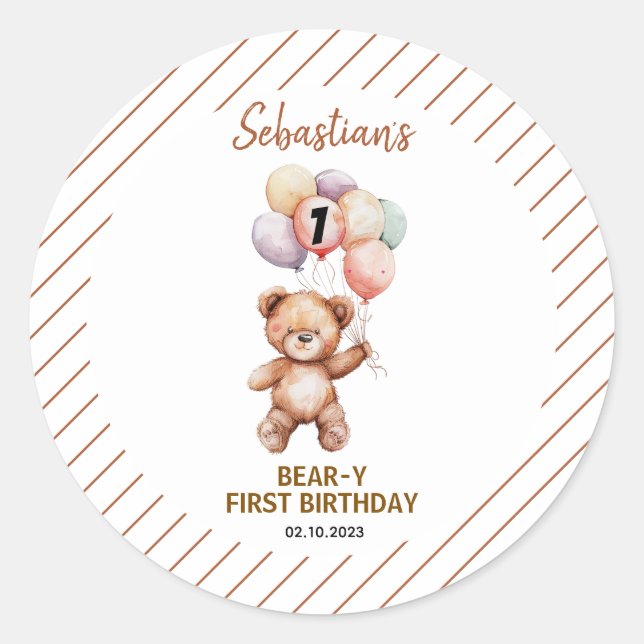 Cute Teddy Bear 1st Birthday | Sweet Bear  Classic Round Sticker (Front)