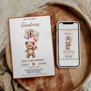 Cute Teddy Bear 1st Birthday   Sweet Bear  Invitation