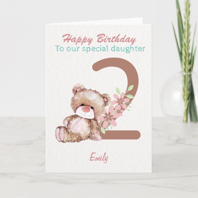 Cute Teddy Bear 2nd Birthday For Daughter Card (Front)