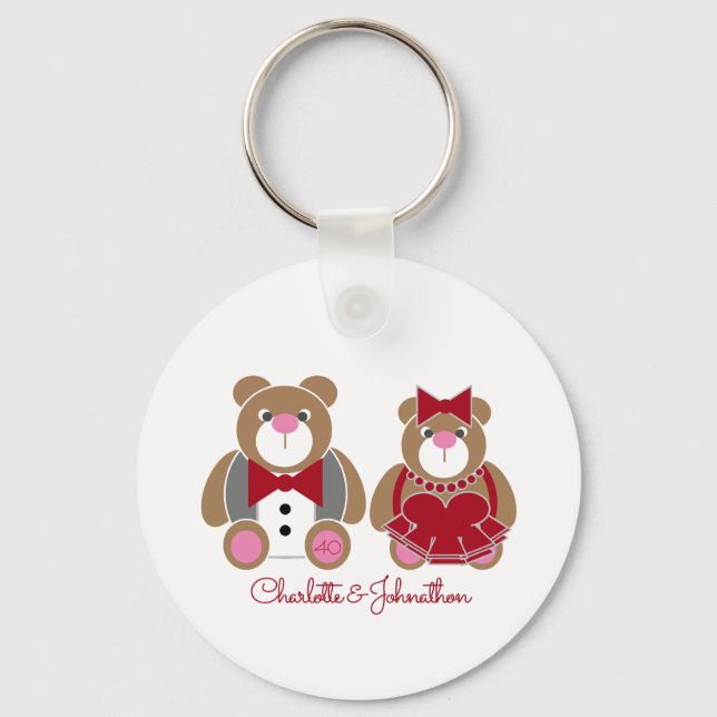 Cute teddy bear 40th ruby wedding anniversary key ring (Front)