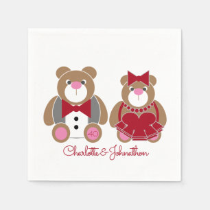 Cute teddy bear 40th ruby wedding anniversary napkin