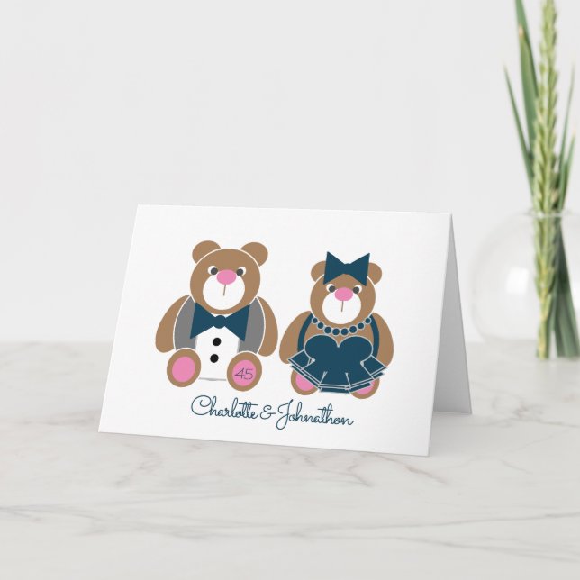 Cute teddy bear 45th sapphire wedding anniversary card (Front)