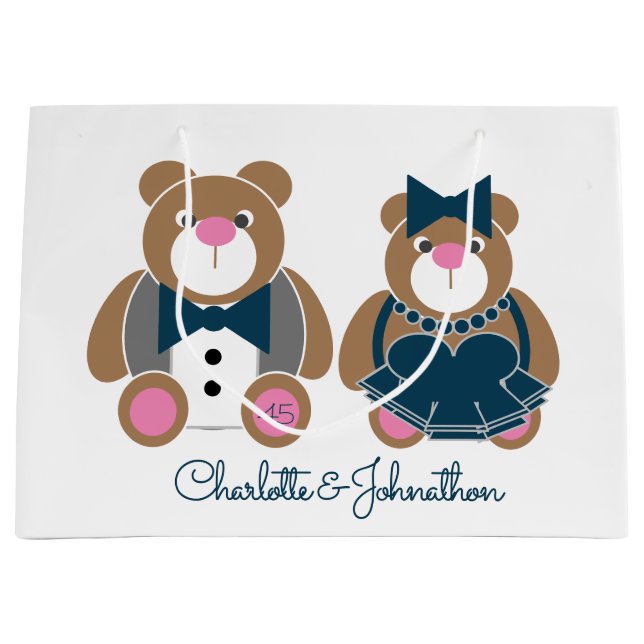 Cute teddy bear 45th sapphire wedding anniversary large gift bag (Front)