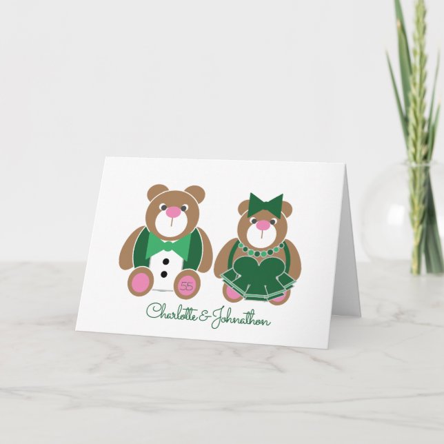 Cute teddy bear 55th emerald wedding anniversary card (Front)