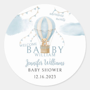 Cute teddy bear adventure baby boy shower stickers