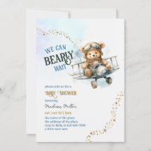 Cute Teddy Bear Aeroplane Baby Boy Shower