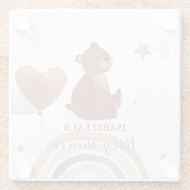 Cute teddy bear African american boys baby shower Glass Coaster (Back)