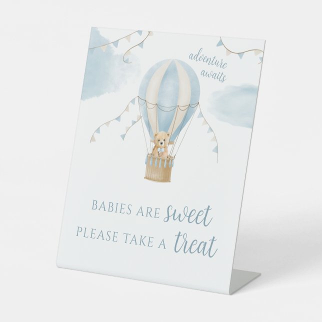 Cute teddy bear air balloon baby shower treat sign (Front)