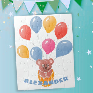 Cute Teddy Bear and Balloons Kid`s Name Jigsaw Puzzle