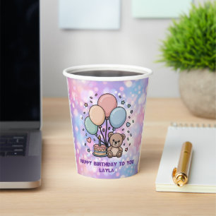 Cute Teddy Bear and Balloons Pastel Sparkle  Paper Cups