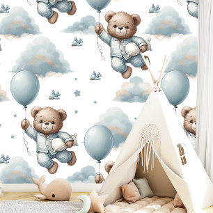 Cute Teddy Bear and Balloons Watercolor Wallpaper