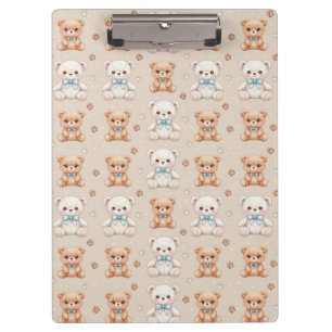 Cute Teddy Bear and Blue Bows Seamless Pattern Clipboard