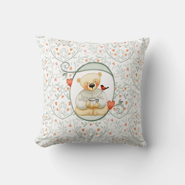 Cute Teddy Bear and Hearts Cushion (Front)