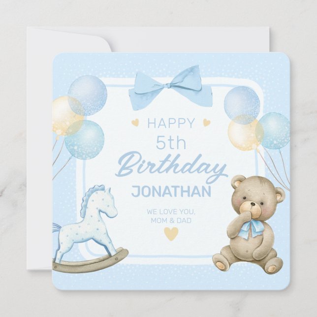 Cute Teddy Bear And Rocking Horse Invitation (Front)