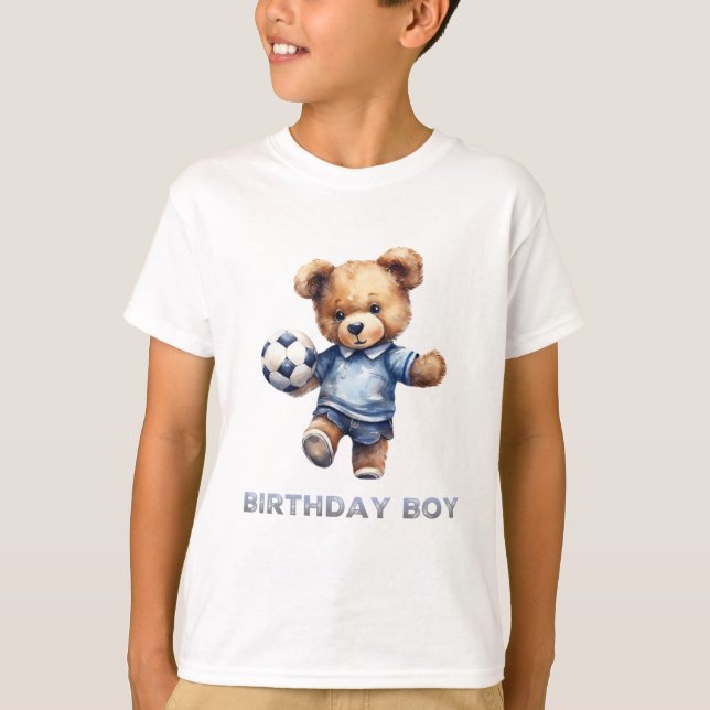 Cute Teddy Bear and Soccer Birthday Party T-Shirt (Front)