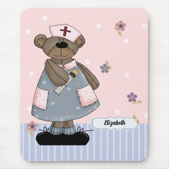 Cute Teddy Bear Angel Custom Mouse Pad for Nurse (Front)