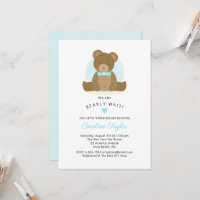 Cute Teddy Bear Aqua Blue Bow Tie Baby Boy Shower