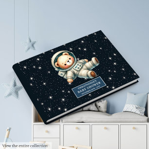 Cute Teddy Bear Astronaut Boy Baby Shower  Guest Book