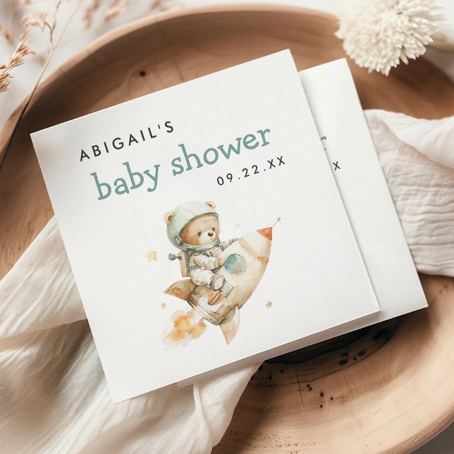 Cute Teddy Bear Astronaut Boy Baby Shower Napkin (Creator Uploaded)