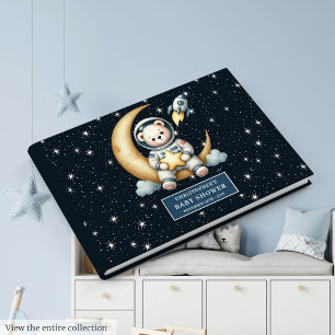 Cute Teddy Bear Astronaut Guest Book Baby Boy