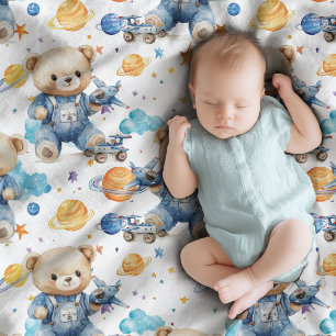 Cute teddy bear astronaut in the sky boy  baby blanket