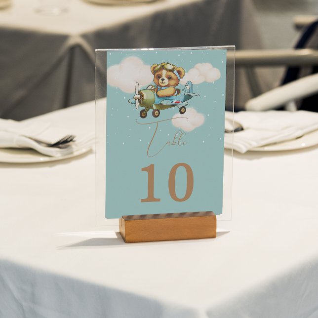 Cute Teddy Bear Baby Aeroplane Pilot Table Number (Cute Teddy Bear Baby Airplane Pilot Table Number)