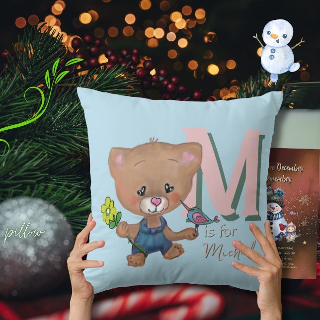 Cute Teddy Bear Baby Light Blue Cushion (Cute Teddy Bear Baby Light Blue Throw Pillow)
