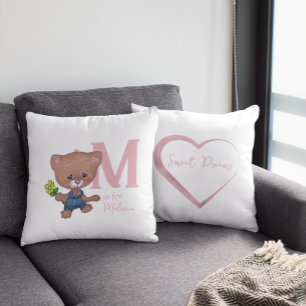 Cute Teddy Bear Baby Pink White Cushion