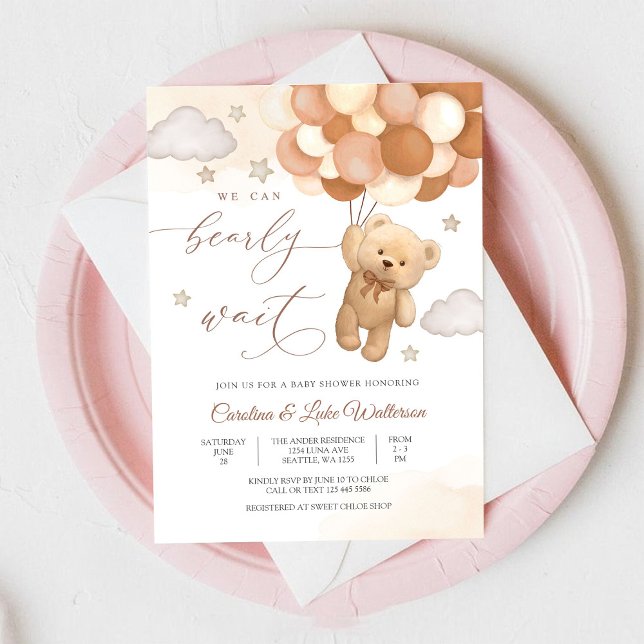 Cute Teddy Bear Baby Shower Invitation (Creator Uploaded)