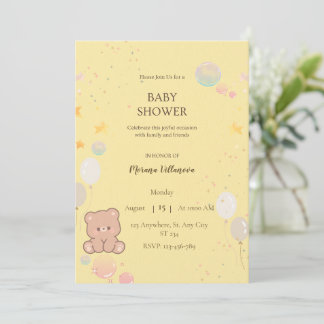 Cute Teddy Bear Baby Shower Invitation