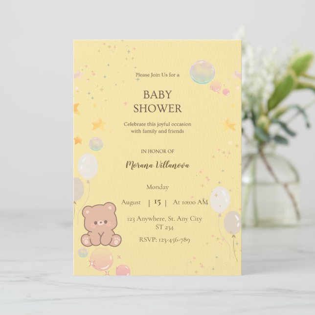 Cute Teddy Bear Baby Shower Invitation  (Standing Front)