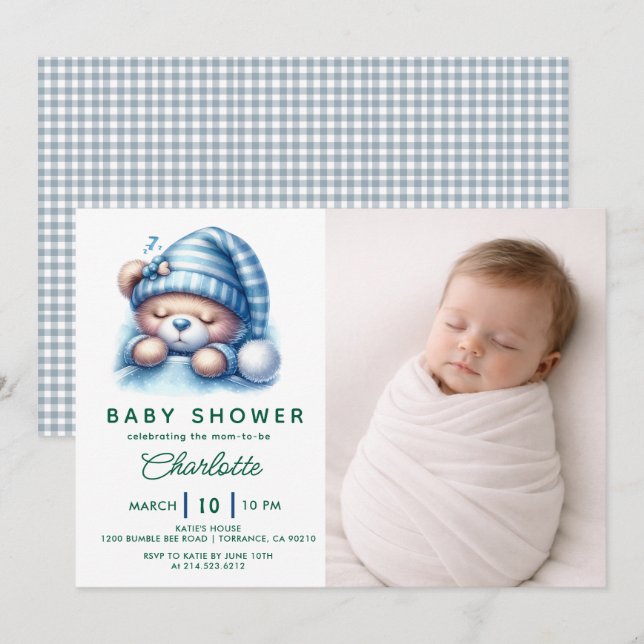 Cute Teddy Bear Baby Shower Invitation (Front/Back)