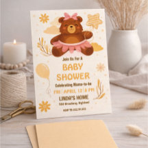 Cute Teddy Bear Baby Shower Invitation for Girl