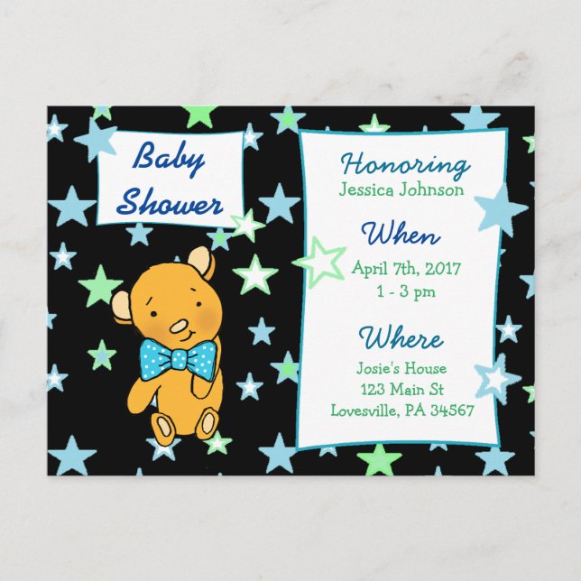 Cute Teddy Bear Baby Shower Invitation Postcard (Front)