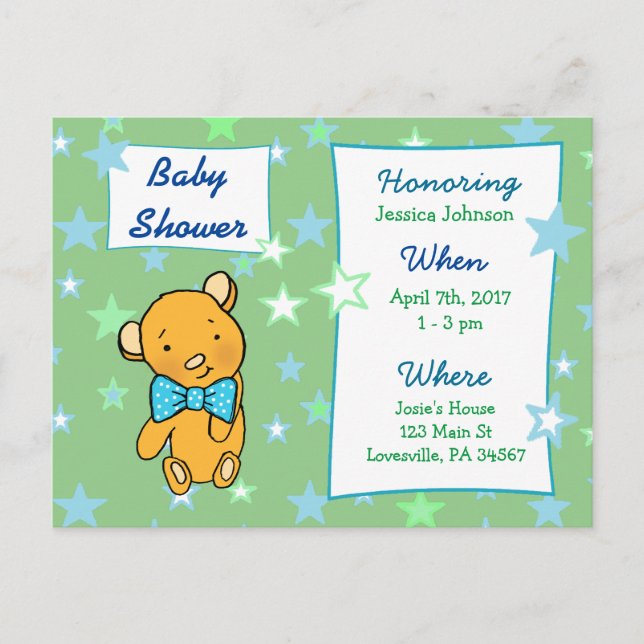 Cute Teddy Bear Baby Shower Invitation Postcard (Front)